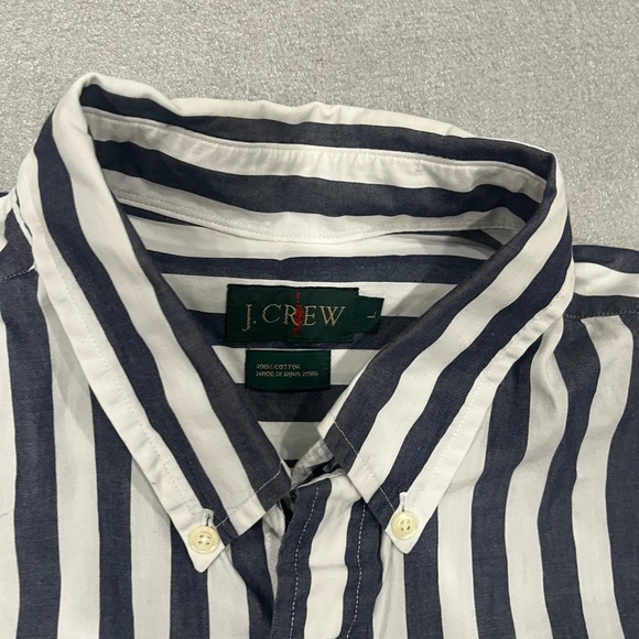 [L]VTG J. Crew Navy and White Striped Button Down Cotton Shirt - Picture 3 of 6